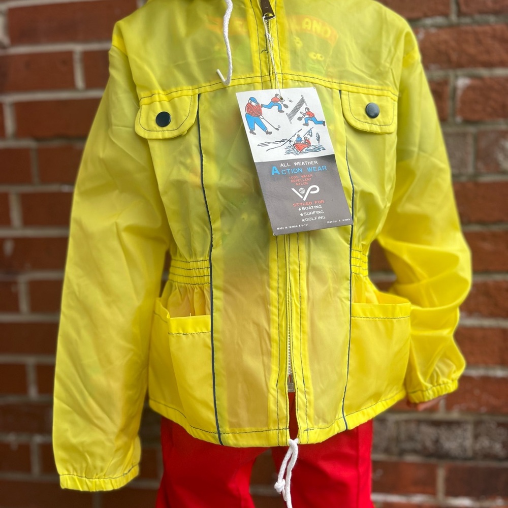 Vintage Kids' Yellow Nylon Windbreaker with Hood Deadstock 70's Kids Clothes
